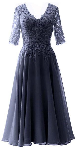 MACloth Women Lace Formal Evening Gown Half Sleeves Mother of The Bride Dress