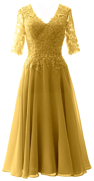 MACloth Women Lace Formal Evening Gown Half Sleeves Mother of The Bride Dress