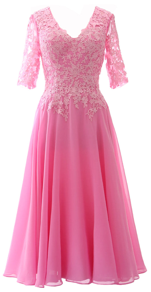 MACloth Women Lace Formal Evening Gown Half Sleeves Mother of The Bride Dress