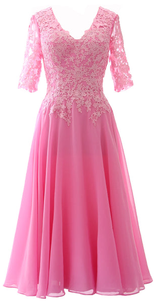 MACloth Women Lace Formal Evening Gown Half Sleeves Mother of The Bride Dress
