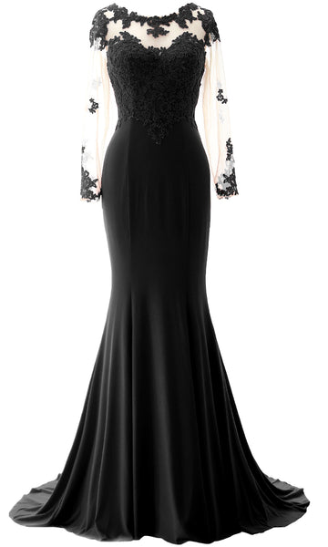 Women Mermaid Long Sleeve Evening Gown Jersey Mother of The Bride Dress