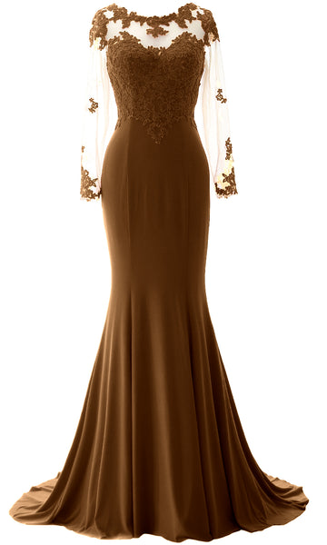 Women Mermaid Long Sleeve Evening Gown Jersey Mother of The Bride Dress