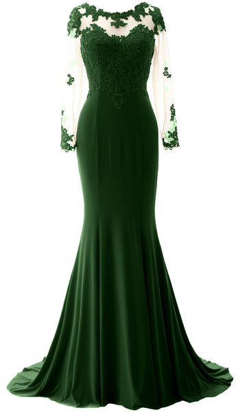 Women Mermaid Long Sleeve Evening Gown Jersey Mother of The Bride Dress