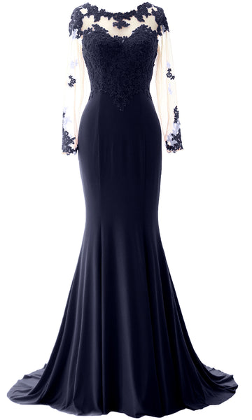 Women Mermaid Long Sleeve Evening Gown Jersey Mother of The Bride Dress