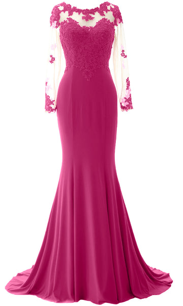 Women Mermaid Long Sleeve Evening Gown Jersey Mother of The Bride Dress