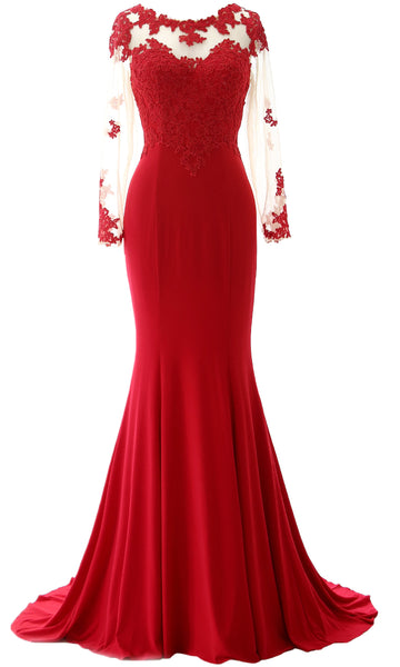 Women Mermaid Long Sleeve Evening Gown Jersey Mother of The Bride Dress