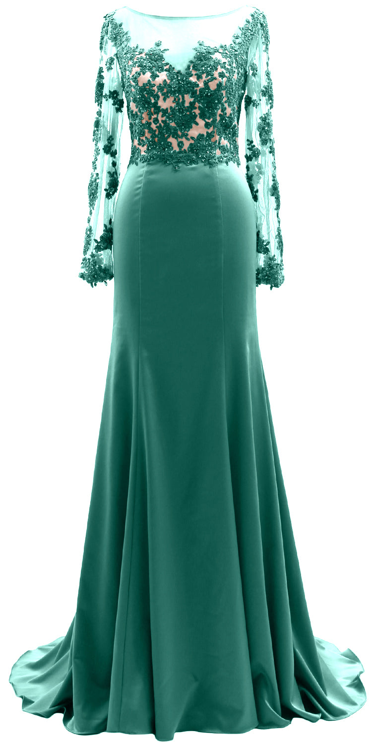 Vestido de noche de encaje con ilusión de manga larga para madre de la novia de MACloth para mujer