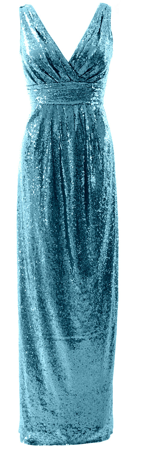 MACloth Vestidos de dama de honor para mujer Vestido de noche formal con lentejuelas sin mangas y cuello en V