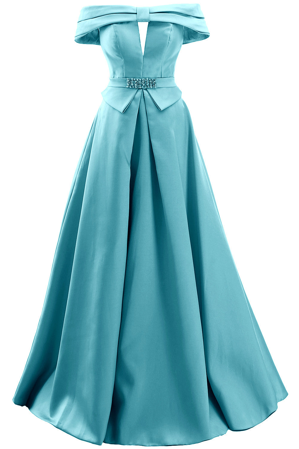 MACloth Damen Schulterfreies Satin-Maxikleid für Ball, formelle Party, Abendkleid