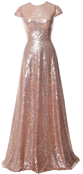 MACloth Women Cap Sleeves Long Sequin Mother Bride Dresses Bridesmaid BD
