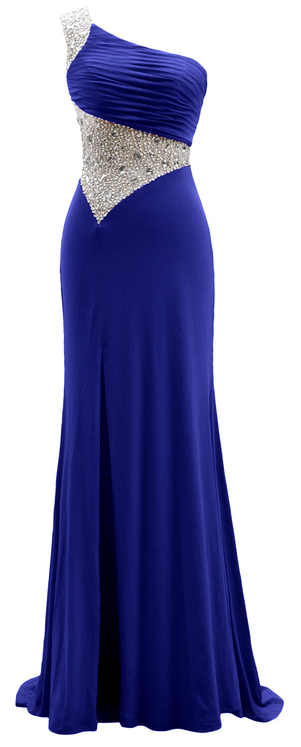 MACloth One Shoulder Prom Dresses with Split Mermaid Jersey Evening Formal Gown