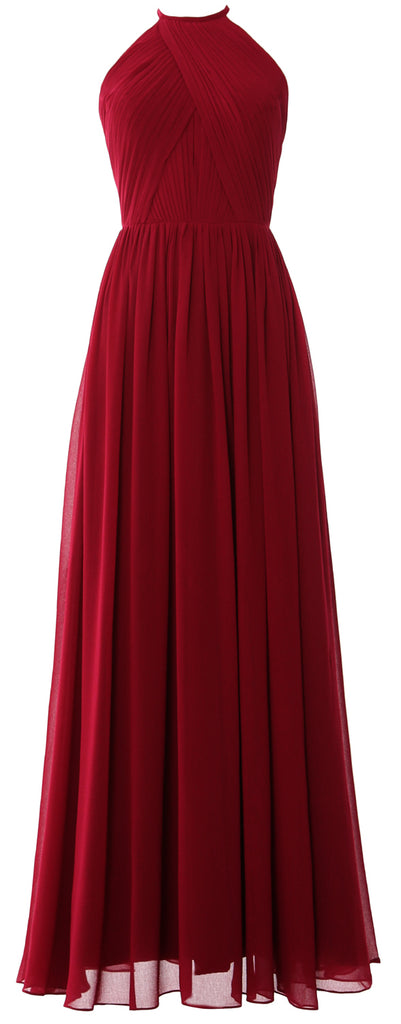 MACLoth Halter Long Bridesmaid Dresses Wedding Formal Evening Gown MoH