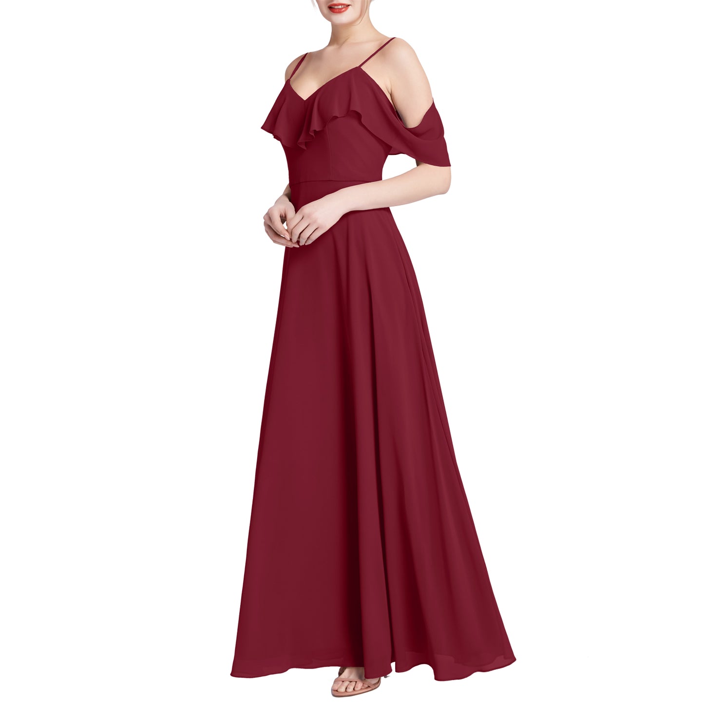 MACloth Women V Neck Cold Shoulder Long Maxi Wedding Party Bridesmaid Dresses