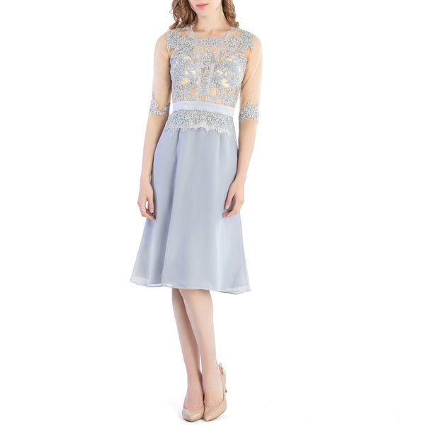 MACloth Women O Neck Beaded Lace Short Half Sleeves Mother of the Bride Dresses Wedding Bridal Party