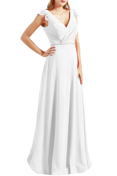 MACloth Women Cap Sleeves V Neck Chiffon Long Bridesmaid Dresses Evening Gown