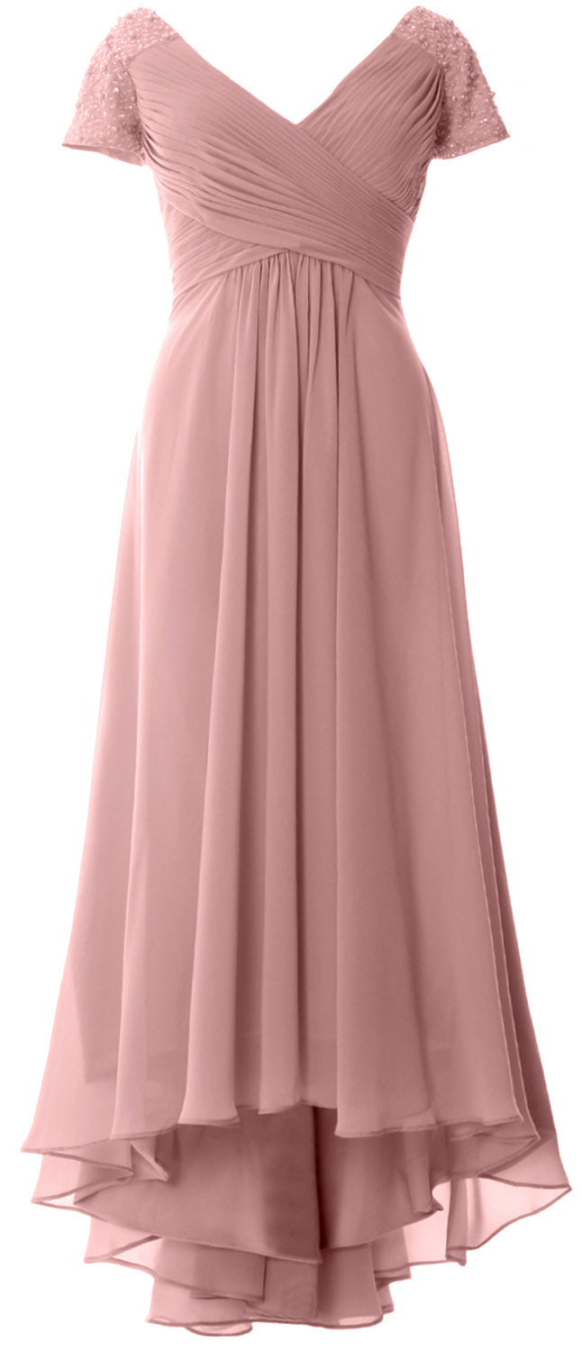 MACloth Mujeres Manga Corta Cuello En V Hi Lo Madre De La Novia Vestidos De Novio Vestido De Noche