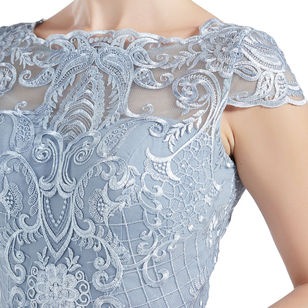 MACloth Women Cap Sleeve Scoop Lace Long Wedding Mother Bride Dresses Formal