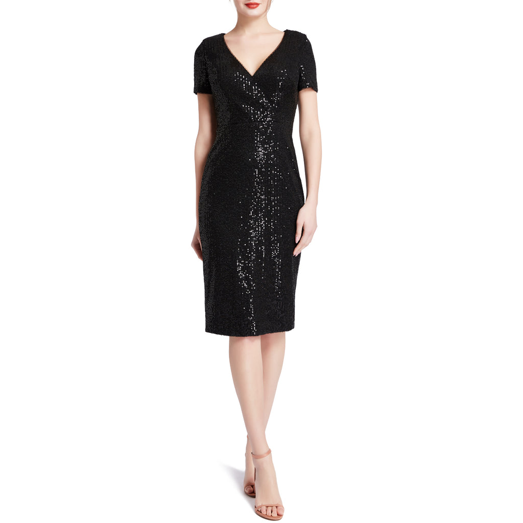MACloth Women V Neck Short Sleeves Knee Length Sequin Casual Cocktail Dresses