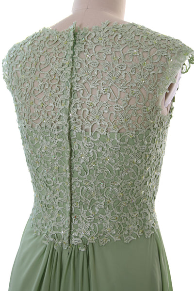 MACloth Women Long Maxi Bridesmaid Dresses Cap Sleeve Lace Evening Gown