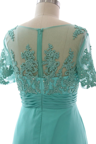 MACloth Women V Neck Long Mother of Bride Dresss Lace Evening Gown Short Sleeves