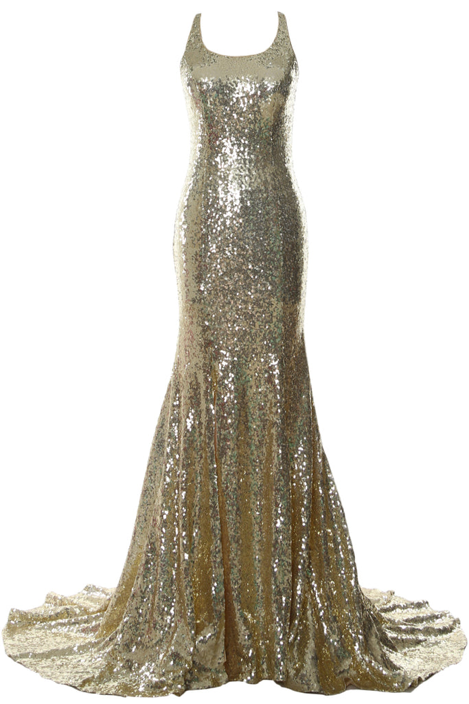 MACloth Mermaid Prom Dresses Sleeveless Sequin Wedding Party Formal Evening Gown