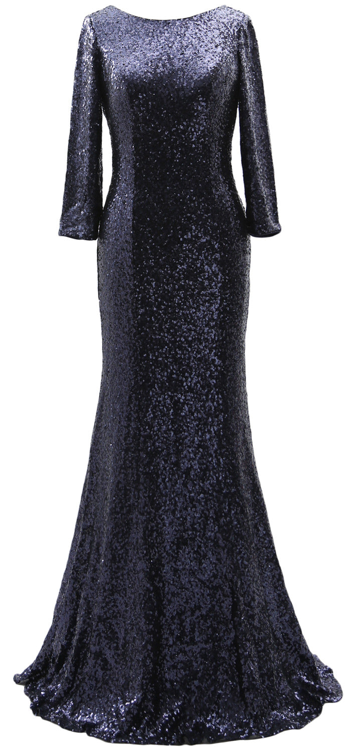 MACloth 3/4 Sleeve Sequin Long Mother of Bride Dresses Bridesmaid Evening Gown Gold / Above Knee / Custom Size