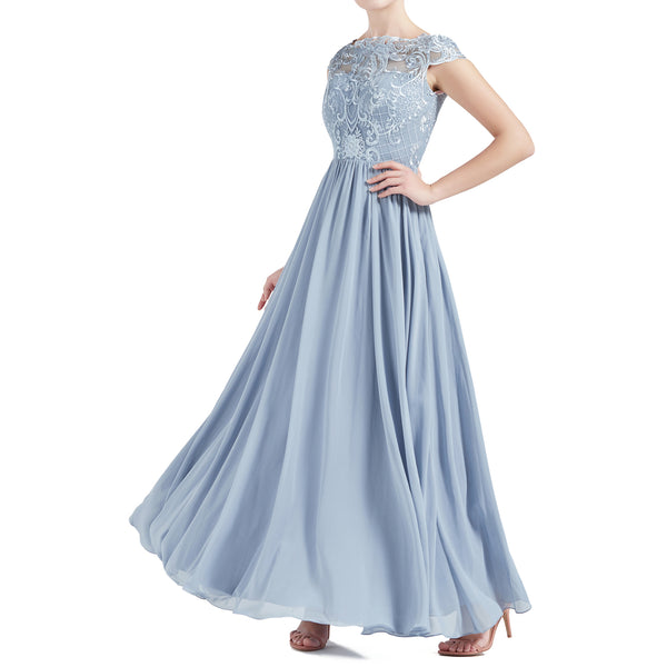 MACloth Women Cap Sleeve Scoop Lace Long Wedding Mother Bride Dresses Formal