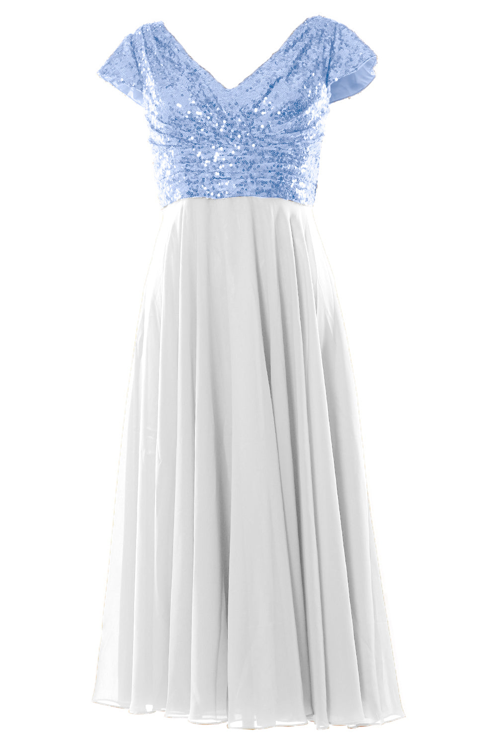 MACloth Damen Kleider für die Brautmutter, wadenlang, Pailletten, Flügelärmel, Brautjungfer