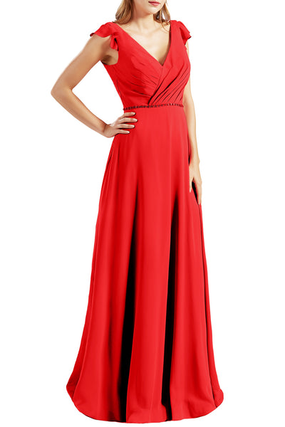 MACloth Women Cap Sleeves V Neck Chiffon Long Bridesmaid Dresses Evening Gown