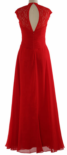 MACloth Women Cap Sleeve Lace Long Prom Dress Chiffon Wedding Party Formal Gown