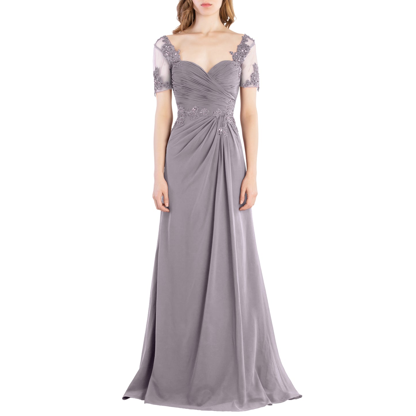 MACloth Women Vintage Short Sleeves Long Wedding Mother Bride Bridesmaid Dresses