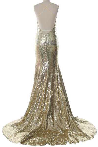 MACloth Mermaid Prom Dresses Sleeveless Sequin Wedding Party Formal Evening Gown