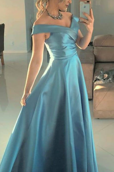 MACloth Off the Shoulder Satin Long Prom Dress Elegant Formal Evening Gown