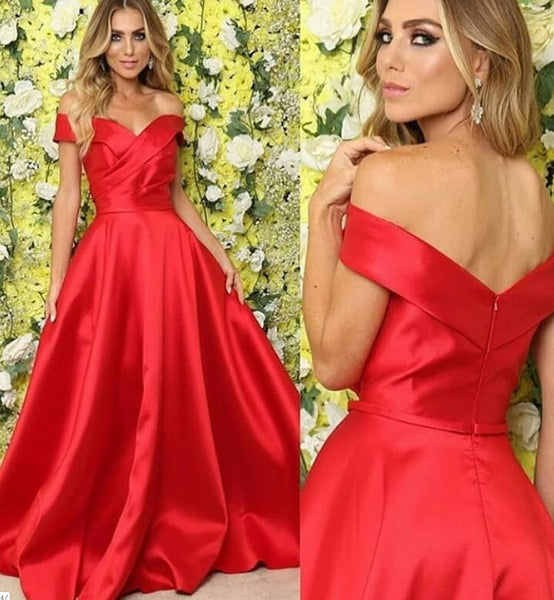 MACloth Off the Shoulder Satin Long Prom Dress Elegant Formal Evening Gown