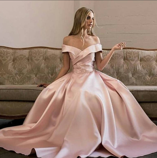 MACloth Off the Shoulder Satin Long Prom Dress Elegant Formal Evening Gown
