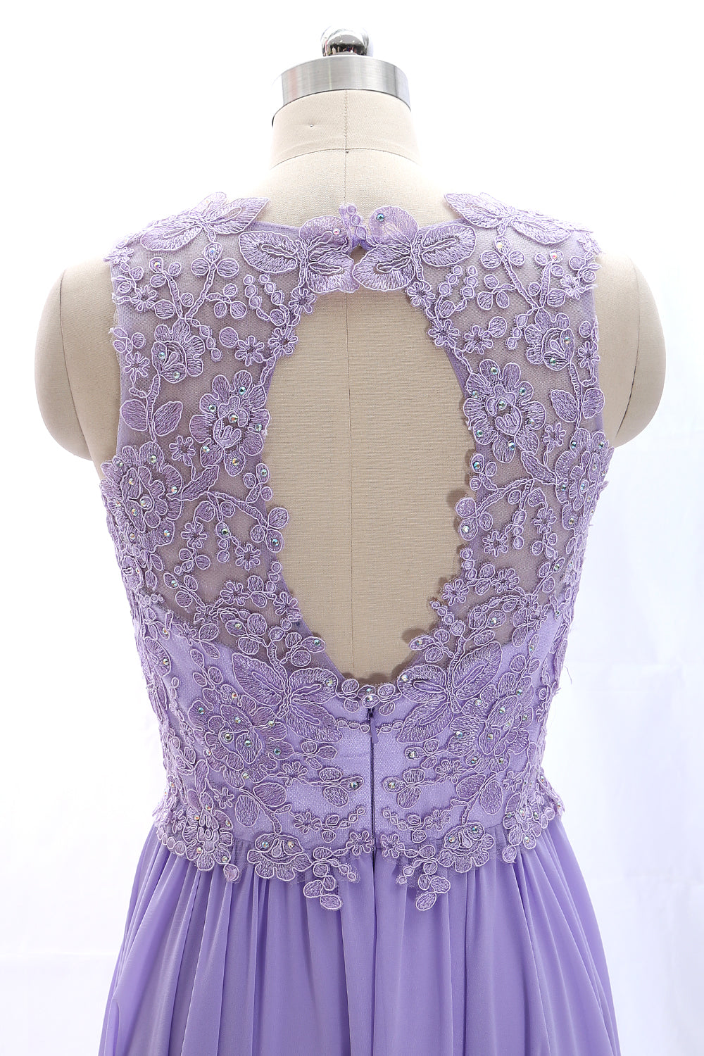 MACloth Straps O Neck Lace Chiffon Vintage Prom Dress Party Formal Gown
