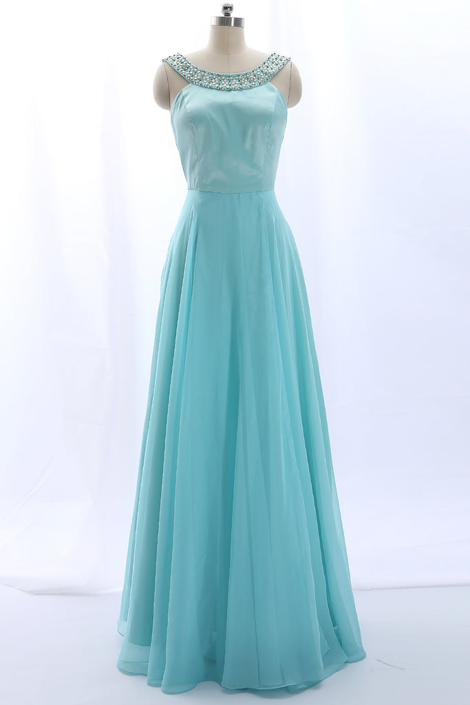 MACloth Halter Scoop Neck Chiffon Long Prom Dress Aqua Formal Evening Gown