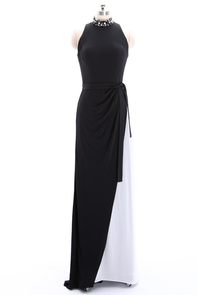 MACloth High Neck Jersey Black Formal Evening Gown Sheath Long Prom Dress