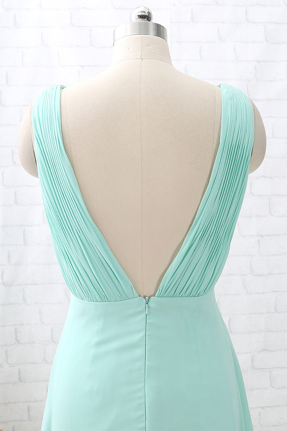 MACloth Träger V-Ausschnitt Chiffon Mint Langes Brautjungfernkleid Formelles Partykleid