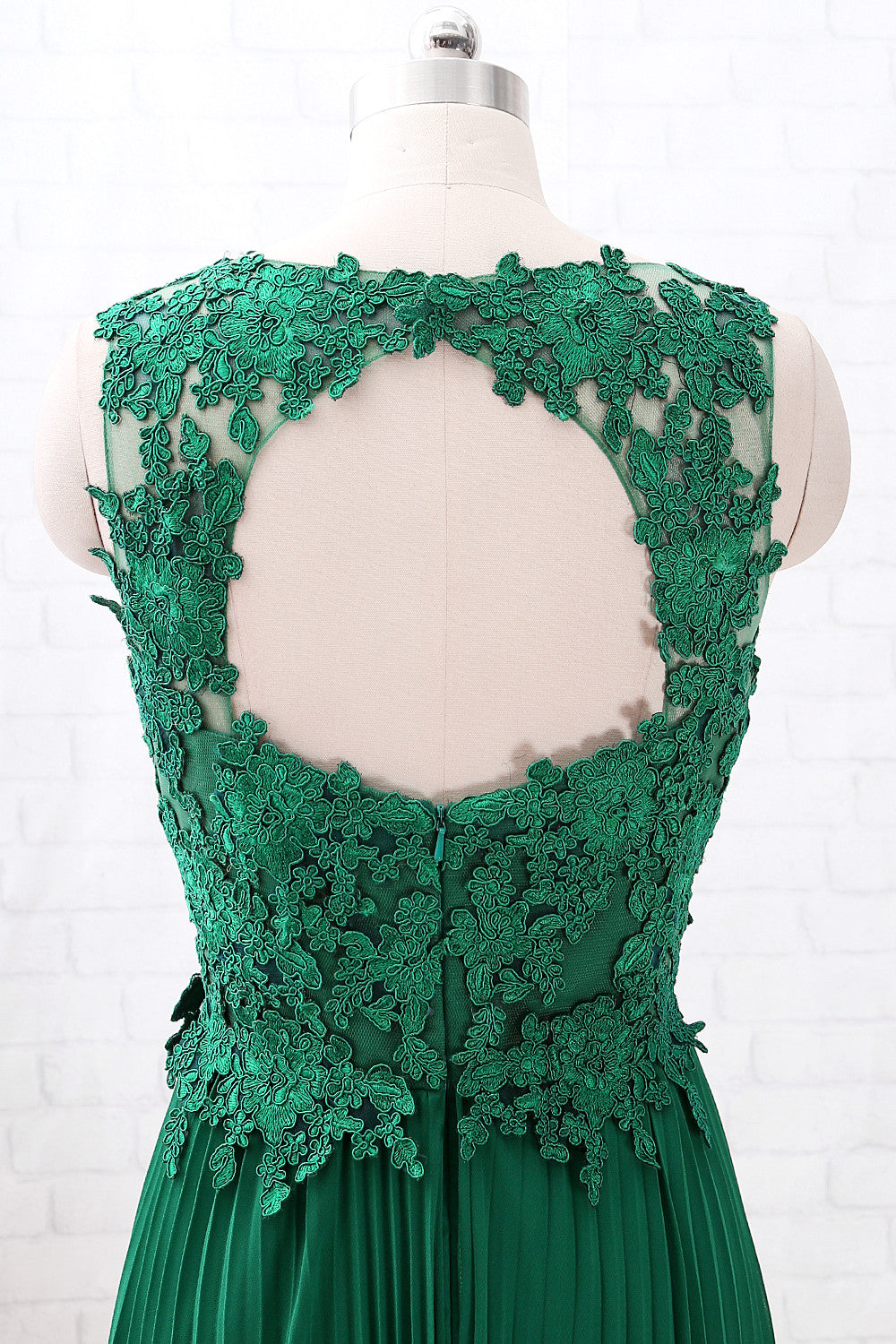 MACloth Vintage Lace Chiffon Open Back Green Long Bridesmaid Dress Formal Prom Gown