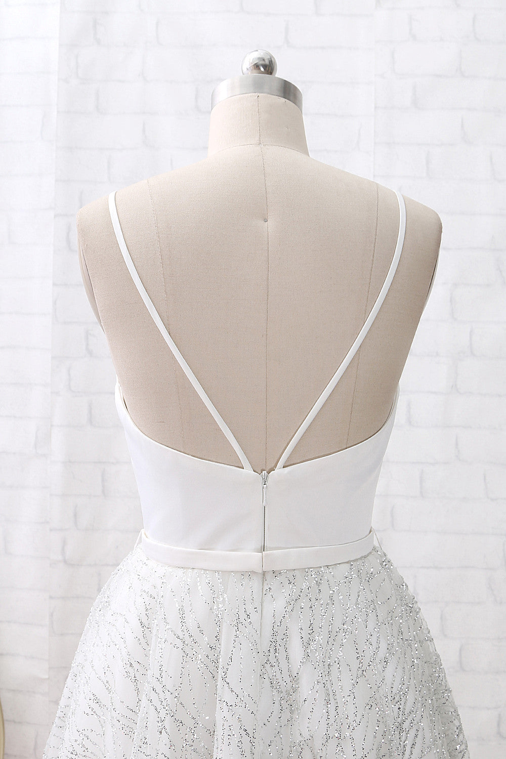 MACloth Straps V Neck White Mini Prom Homecoming Dress Cocktail Party Dress