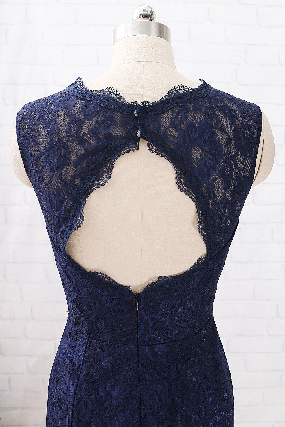 MACloth Mermaid Lace Long Bridesmaid Dress Dark Navy Formal Evening Gown