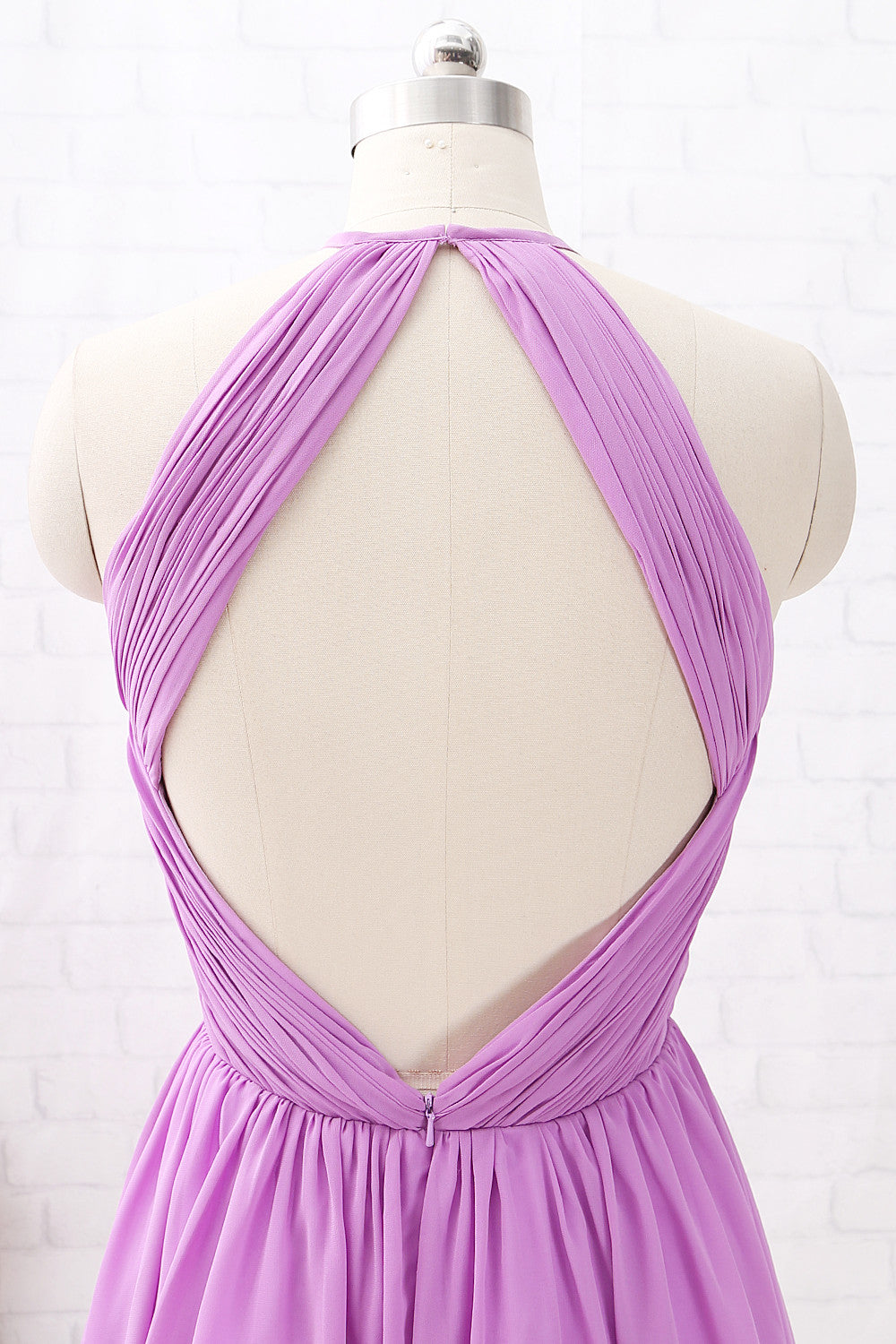 MACloth Halter O Neck Short Bridesmaid Dress Chiffon Wedding Party Dress with Open Back
