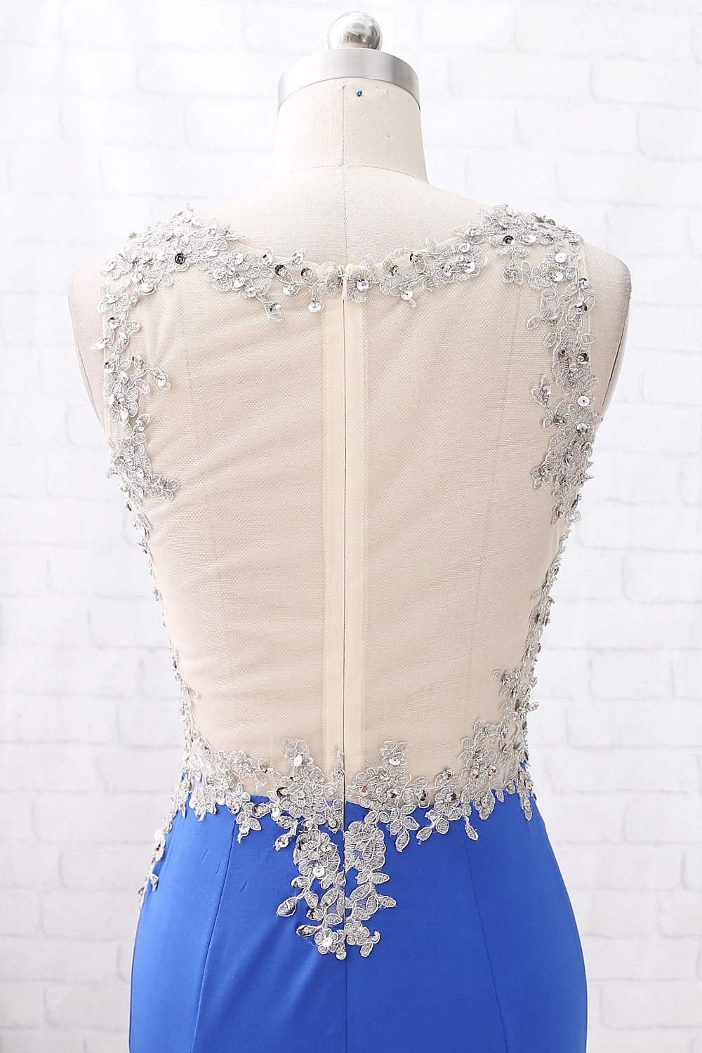 MACloth Mermaid Illusion Lace Jersey Long Prom Dress Royal Blue Formal Evening Gown