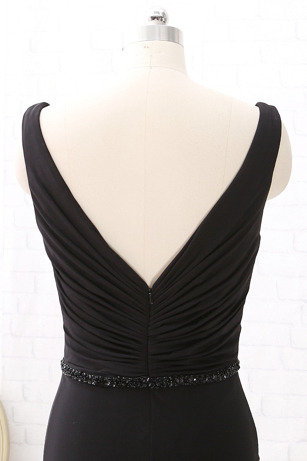 MACloth Straps V Neck Mermaid Black Maxi Prom Dress Jersey Formal Evening Gown