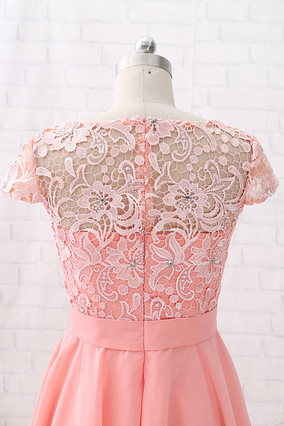 MACloth Cap Sleeves O Neck Lace Chiffon Mini Prom Homecoming Dress Peach Cocktail Dress
