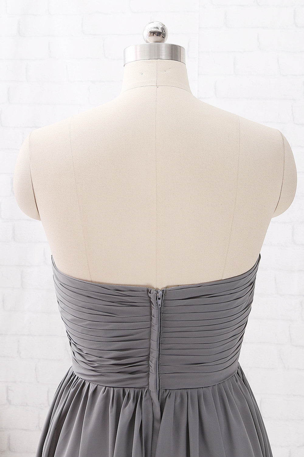MACloth Strapless Sweetheart High Low Bridesmaid Dress Chiffon Grey Formal Gown