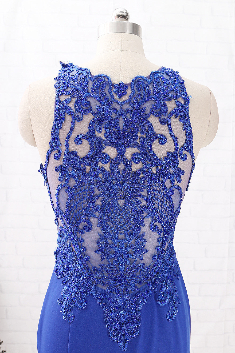 MACloth Mermaid O Neck Jersey Maxi Prom Dress Royal Blue Formal Evening Gown