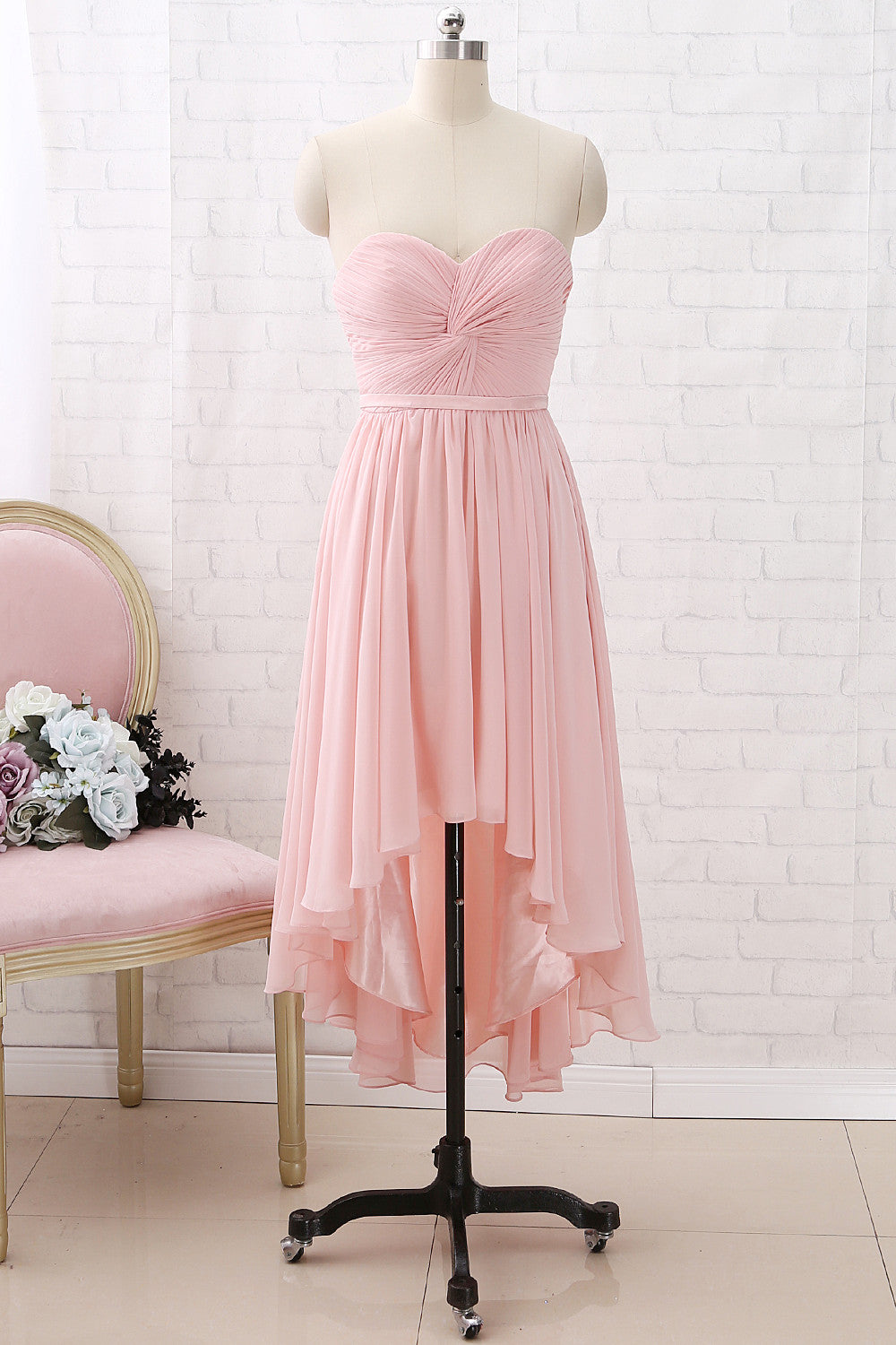 MACloth Strapless Sweetheart High Low Bridesmaid Dress Dusty Pink Wedding Party Dress Custom Color / Above Knee / US8 MACloth Strapless Sweetheart High Low Bridesmaid Dress Dusty Pink Wedding Party Dress Custom Color / Above Knee / US8
