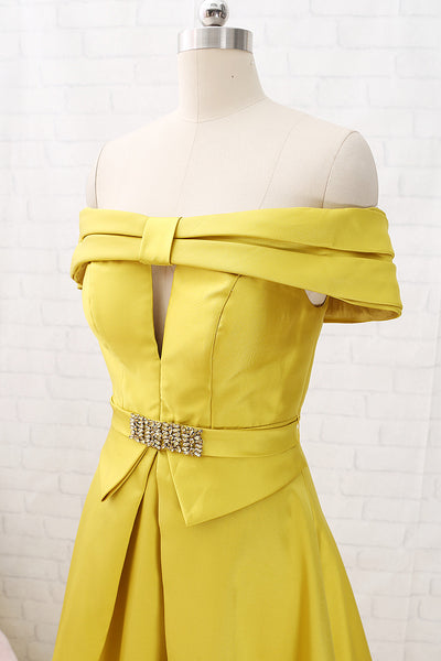 MACloth Off the Shoulder A Line Long Prom Dress Yellow Formal Evening Gown
